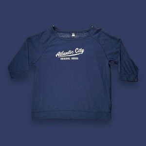 MV Sports Atlantic City Navy Lace Back Destination Tee Size Large - "Alyse"